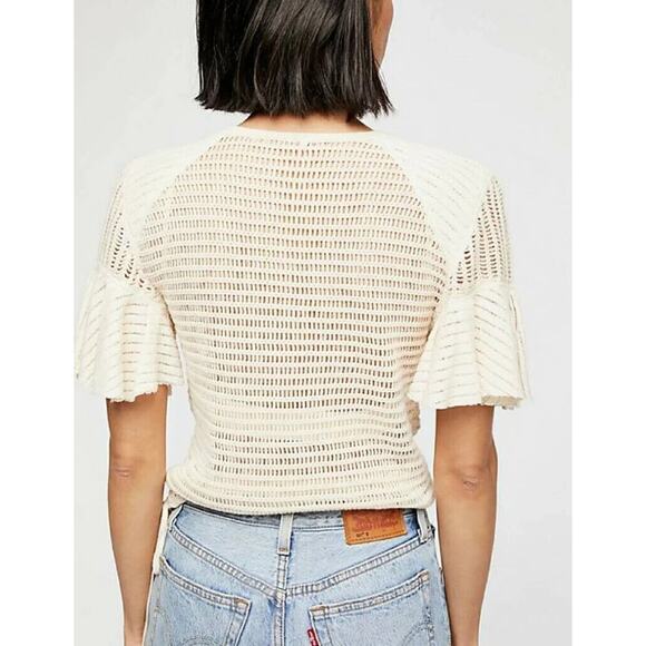 NWT FREE PEOPLE Babes Only Sweater Tee Sheer Open Weave in Cream - Picture 10 of 16